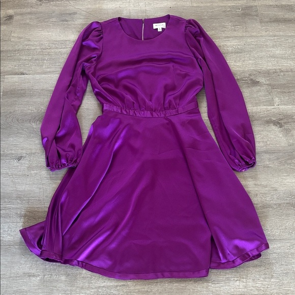 Milly Elma Long Sleeve Satin Purple Dress Mini Size 2 - Picture 11 of 11